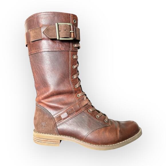 Timberland Savin Hill Brown Leather Lace Up Zip 8542R Combat Boots Size 7 - Picture 1 of 10